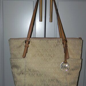 Michael Kors Jet Set Signature Canvas Top Zip Closure Tote